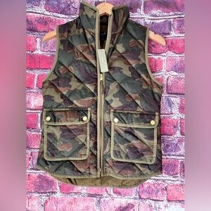 J. Crew Camouflage Quilted Vest with Pockets